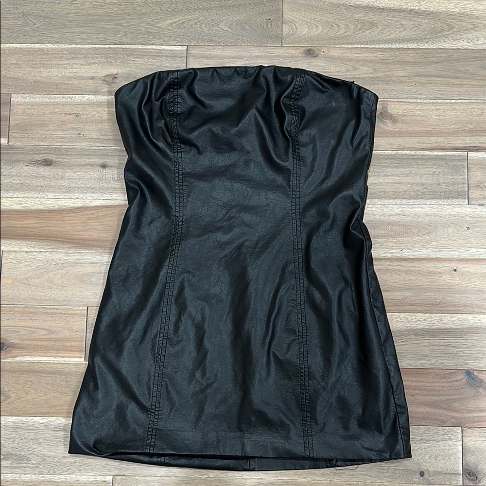 Cotton candy la black faux leather strapless tube mini dress 3 for $20